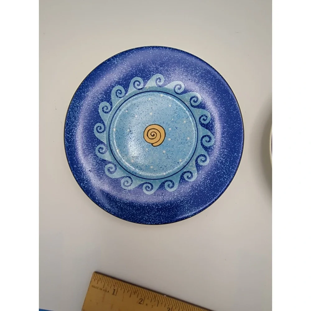Sango 2 Small Plates Pisces Artist Sue‎ Zipkin Vibrant Blues Beach Shell Summer